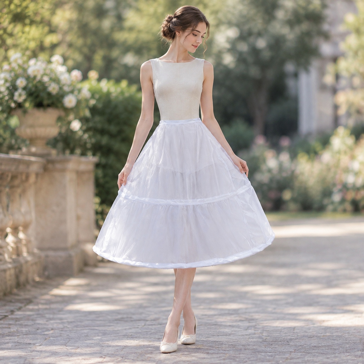 Midi Dress - Vestido Casual de Tule com Comprimento