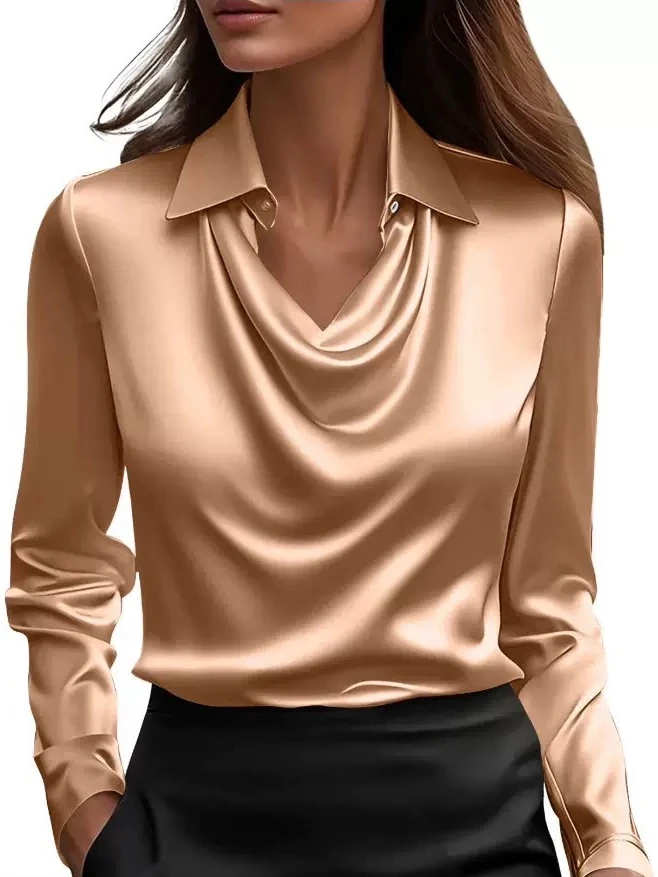 Silk Blouse - Blusa de cetim elegante, de manga