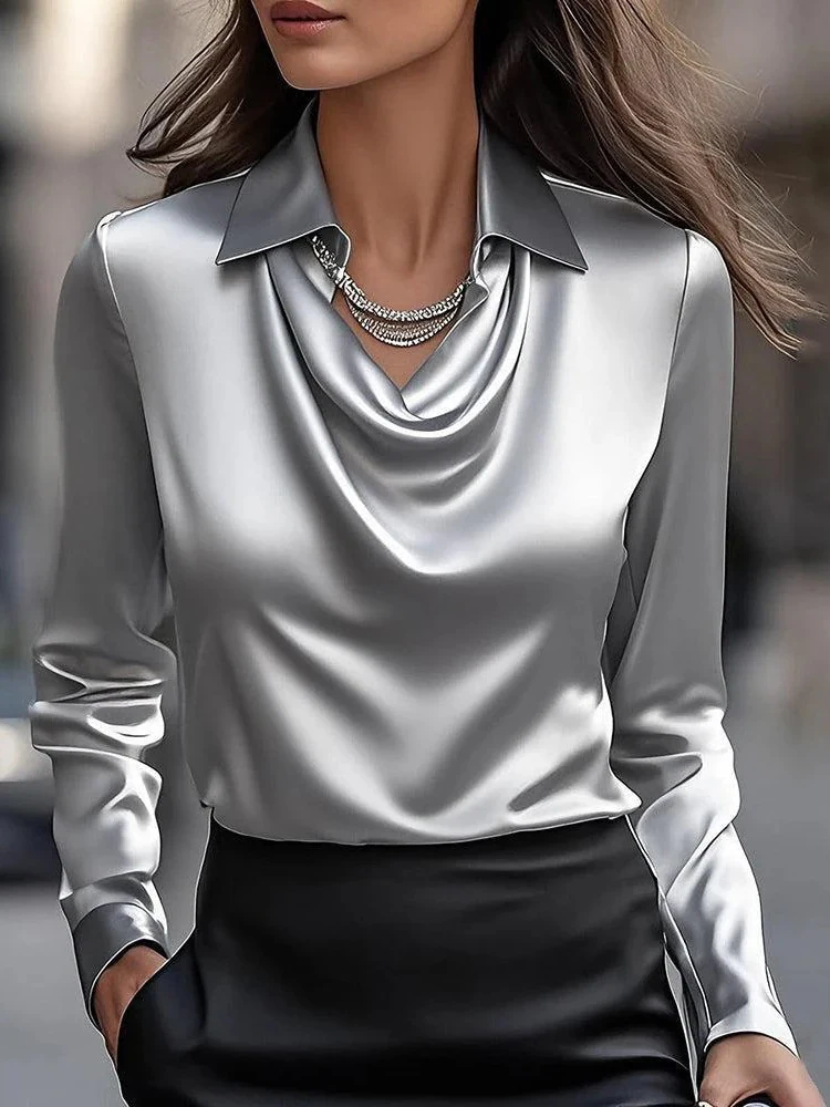 Blusa de cetim elegante, de ma - Silk Blouse avaliação e preço